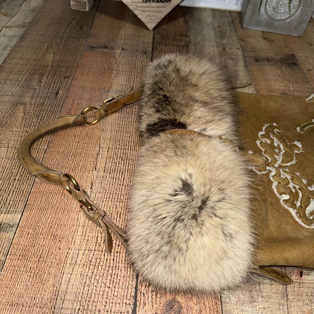 Authentic Prada Real Fox Fur & Suede Shoulder Bag COA In Photos Has Flaws* - Picture 10 of 16